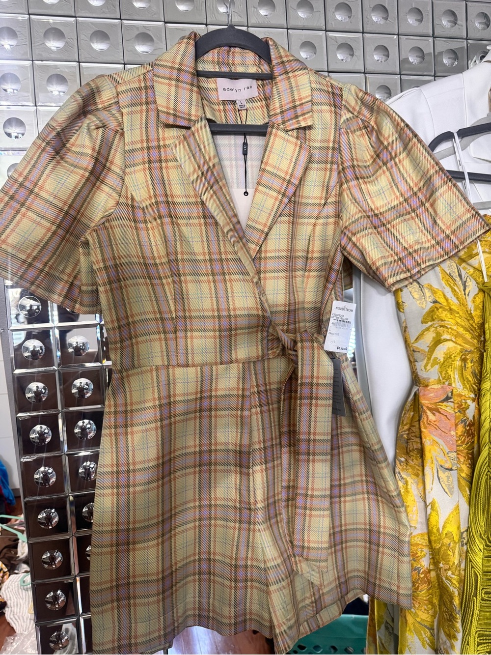 Adelyn Rae Yellow and Purple Plaid Short Romper NWT